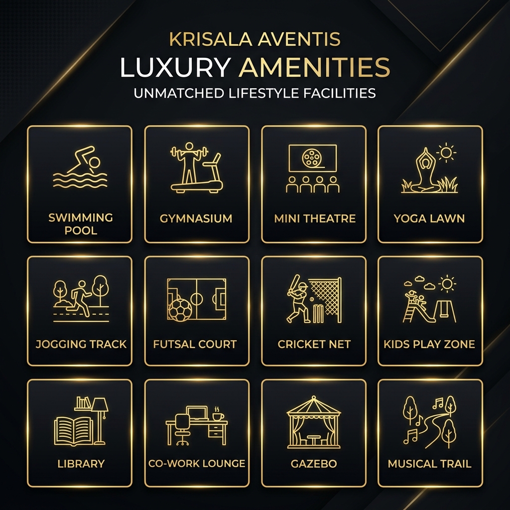 Krisala Aventis Tathawade Amenities — Rooftop Infinity Pool, Gym, and 40+ Features