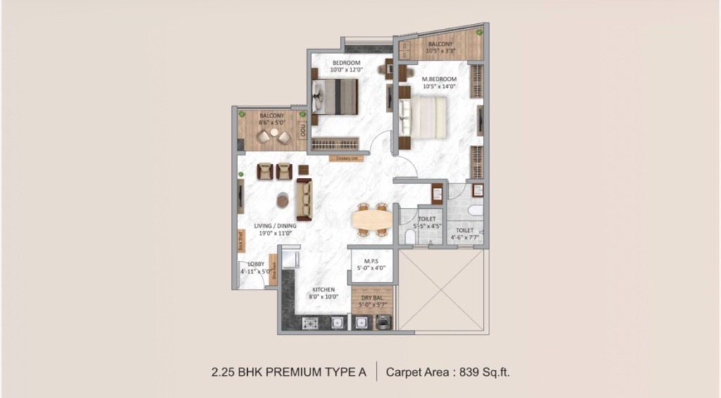 Krisala Aventis Tathawade 2 BHK Floor Plan — Smart Study Unit Layout and Carpet Area
