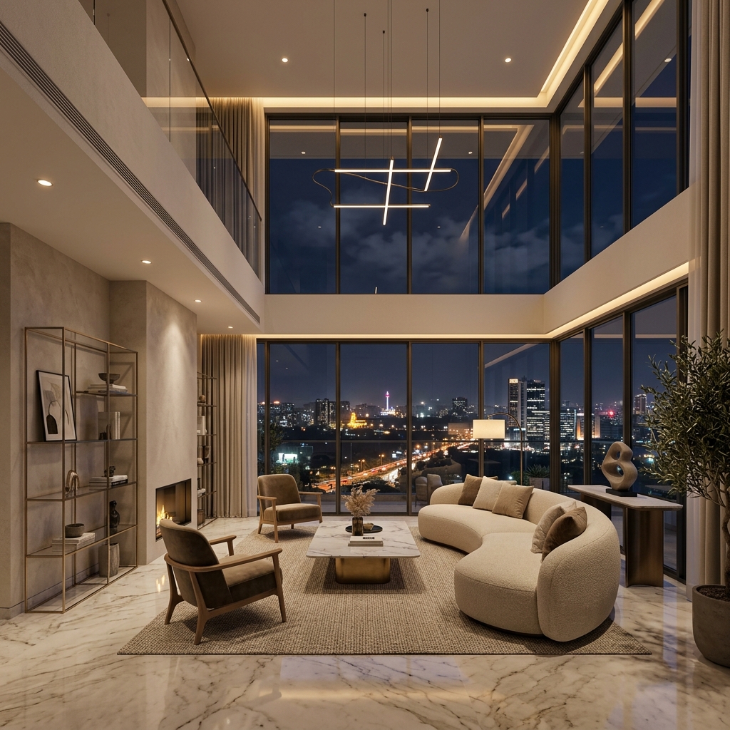 Krisala Aventis Tathawade Show Flat Interior — Premium Living Room and High-End Finishes